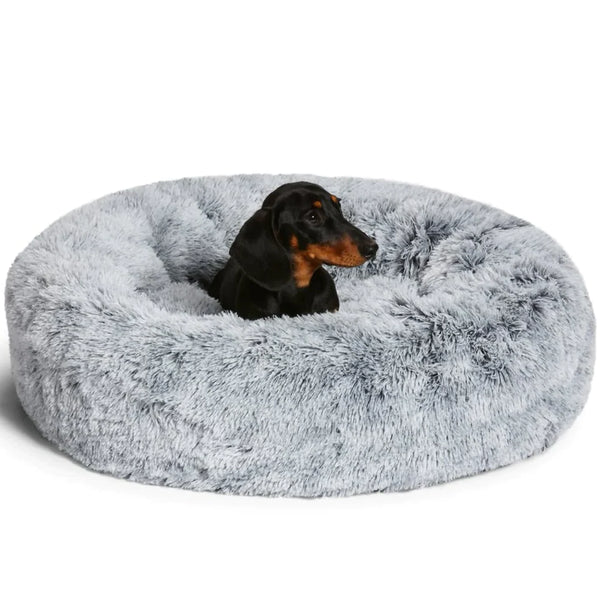 Plush Dog Bed Raised Edges Nest-Style Donut with Orthopedic Support 1