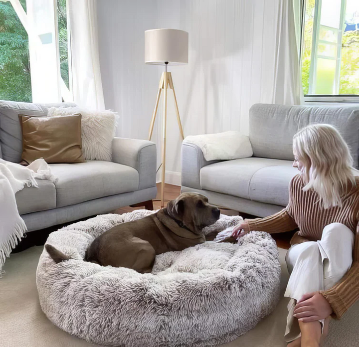 Plush Dog Bed Raised Edges Nest-Style Donut with Orthopedic Support 5