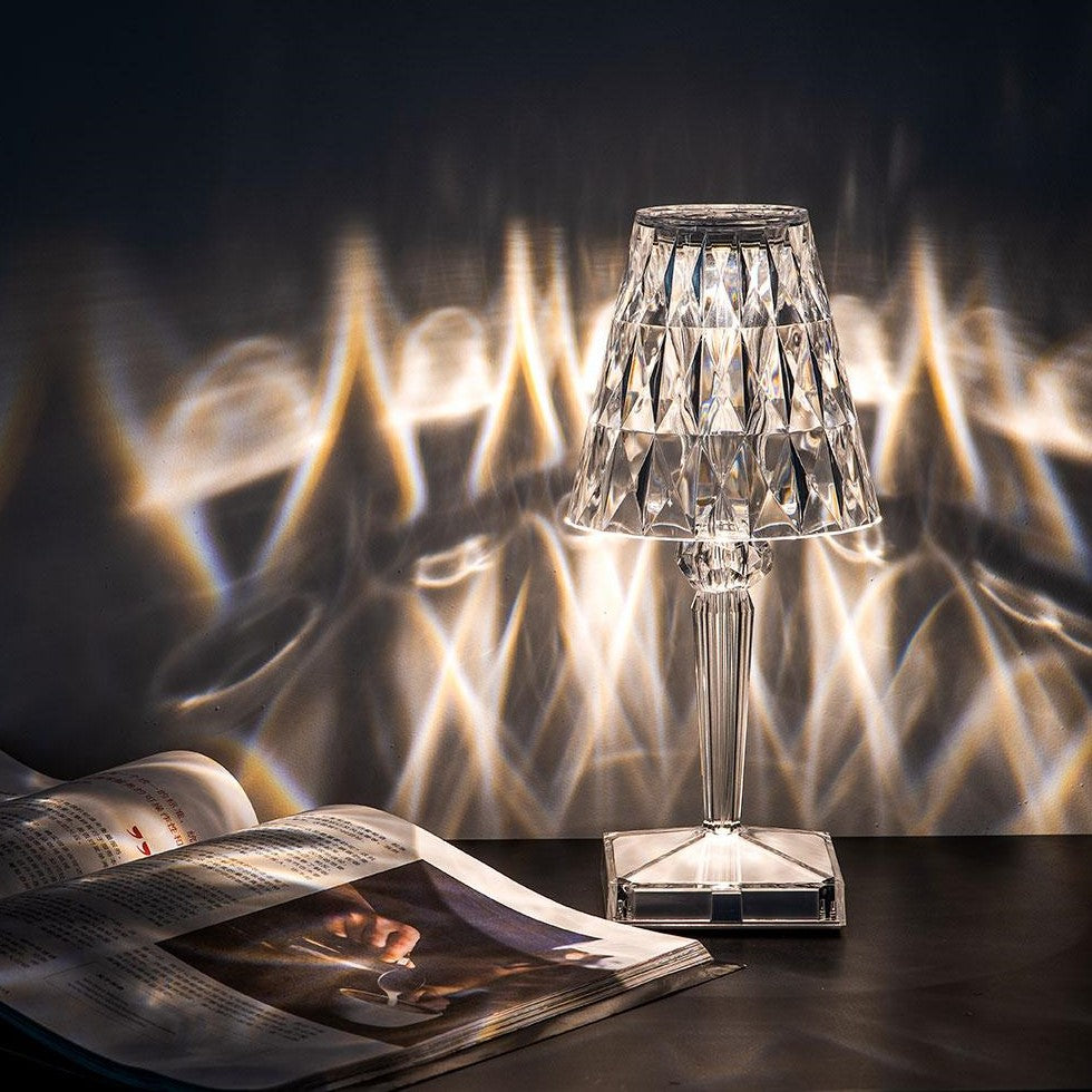 Crystal Table Lamp Acrylic 26 x 12 cm | Touch Control, Rechargeable | 3 Light Colours, USB Charging Cable Included 2