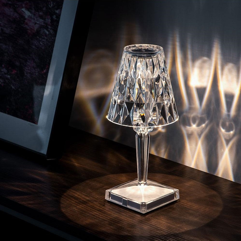 Crystal Table Lamp Acrylic 26 x 12 cm | Touch Control, Rechargeable | 3 Light Colours, USB Charging Cable Included 1
