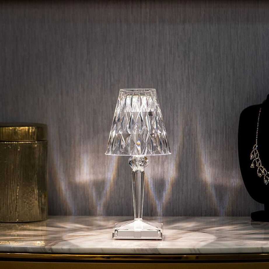 Crystal Table Lamp Acrylic 26 x 12 cm | Touch Control, Rechargeable | 3 Light Colours, USB Charging Cable Included 7