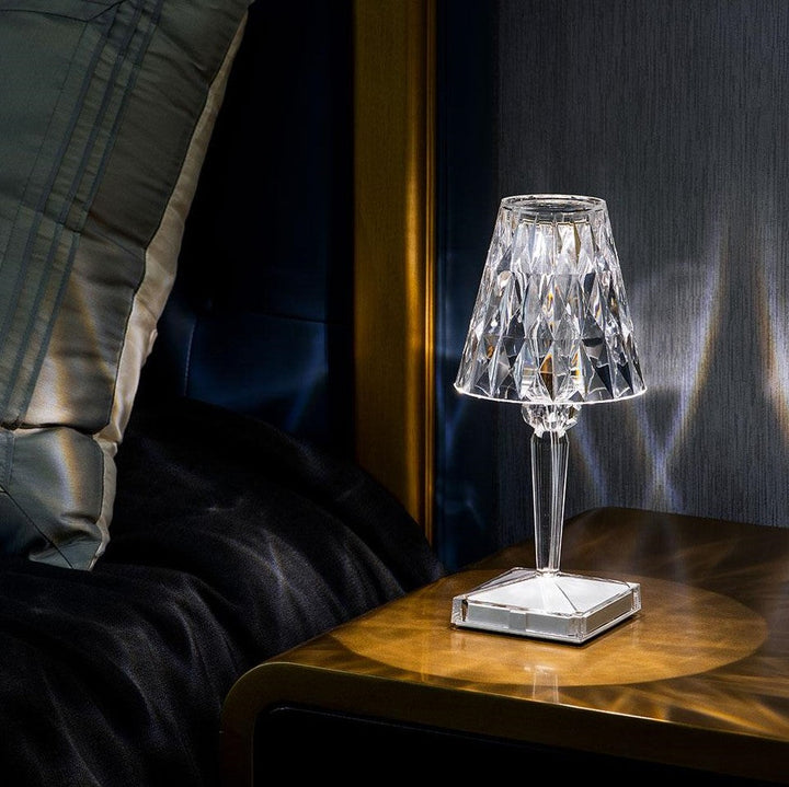 Crystal Table Lamp Acrylic 26 x 12 cm | Touch Control, Rechargeable | 3 Light Colours, USB Charging Cable Included 3