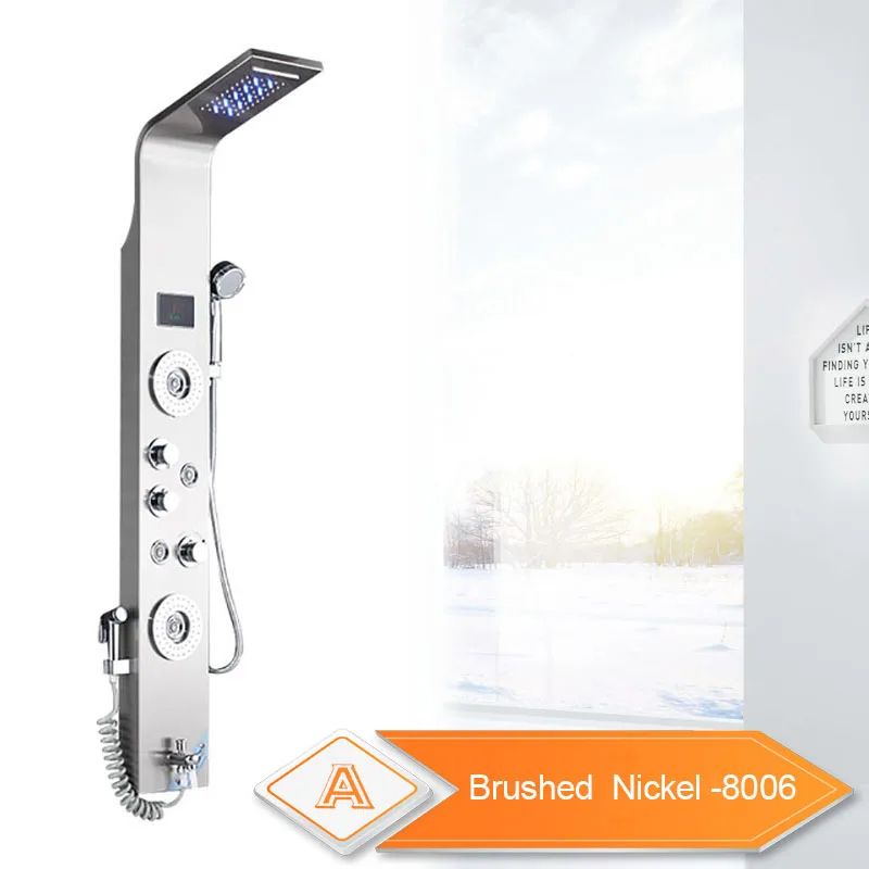 Rainfall Shower Panel with 6 Spray Modes | Water-Powered LED and LCD Display | Battery-Free Ceramic Valve Controls 1