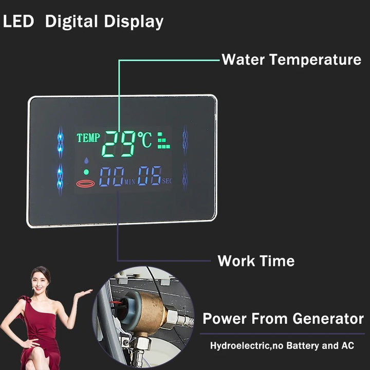 Rainfall Shower Panel with 6 Spray Modes | Water-Powered LED and LCD Display | Battery-Free Ceramic Valve Controls 4