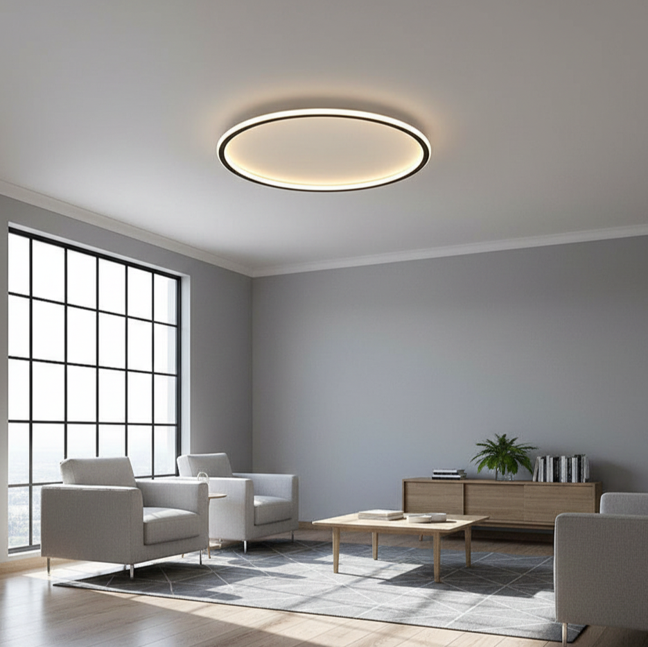 Quasso modern LED flush mount ceiling light installed in living room providing lighting