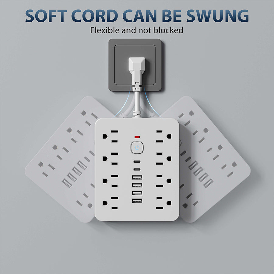 14-In-1 Power Strip Surge Protector | 8 AC, 4 USB, 2 Type-C Ports | Compact Flame-Retardant Overload Protection 3
