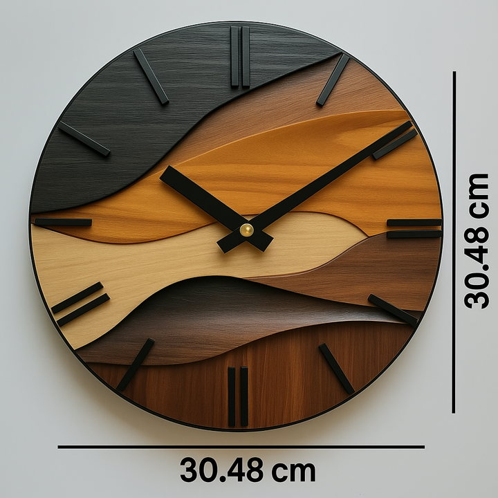 Round Wall Clock Faux Wood Grain | Nordic Corrugated Design | Silent Non-Ticking Movement for Living Room, Bedroom &amp; Office 5