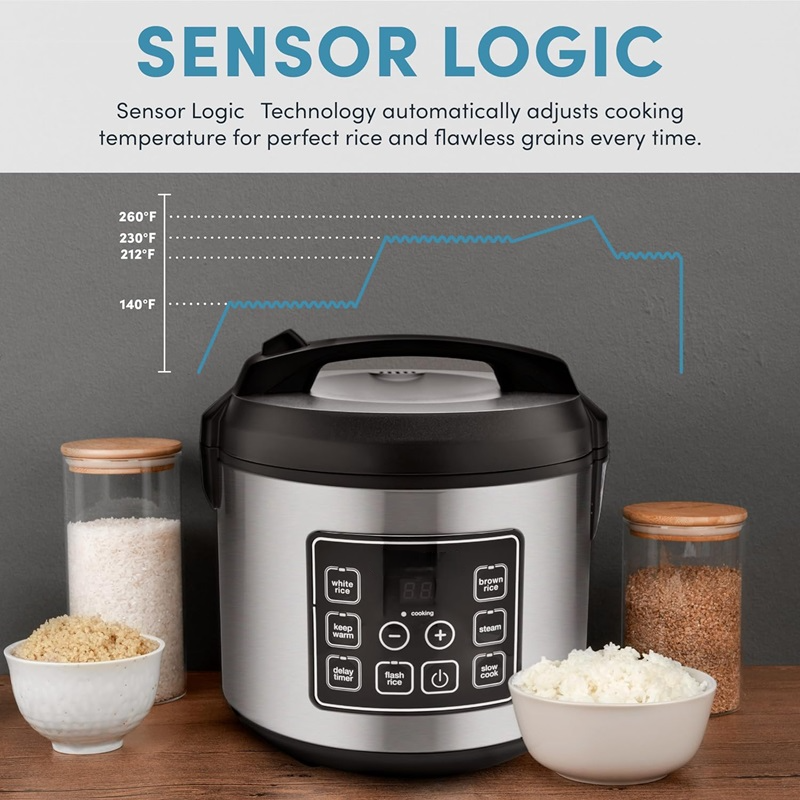 Digital Rice Cooker Stainless Steel | 20-Cup Capacity, Sensor Logic Technology, Steam Tray | Fluffy Rice, Easy Cleanup 6