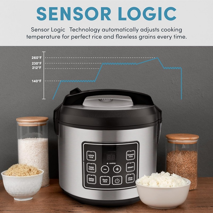 Digital Rice Cooker Stainless Steel | 20-Cup Capacity, Sensor Logic Technology, Steam Tray | Fluffy Rice, Easy Cleanup 6