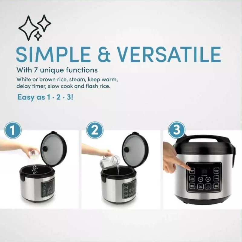 Digital Rice Cooker Stainless Steel | 20-Cup Capacity, Sensor Logic Technology, Steam Tray | Fluffy Rice, Easy Cleanup 3