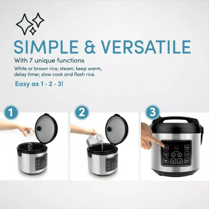 Digital Rice Cooker Stainless Steel | 20-Cup Capacity, Sensor Logic Technology, Steam Tray | Fluffy Rice, Easy Cleanup 3