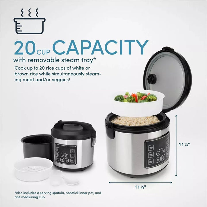 Digital Rice Cooker Stainless Steel | 20-Cup Capacity, Sensor Logic Technology, Steam Tray | Fluffy Rice, Easy Cleanup 4