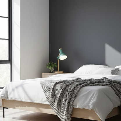 ScandiLuxe desk lamp in modern bedroom providing stylish and functional lighting