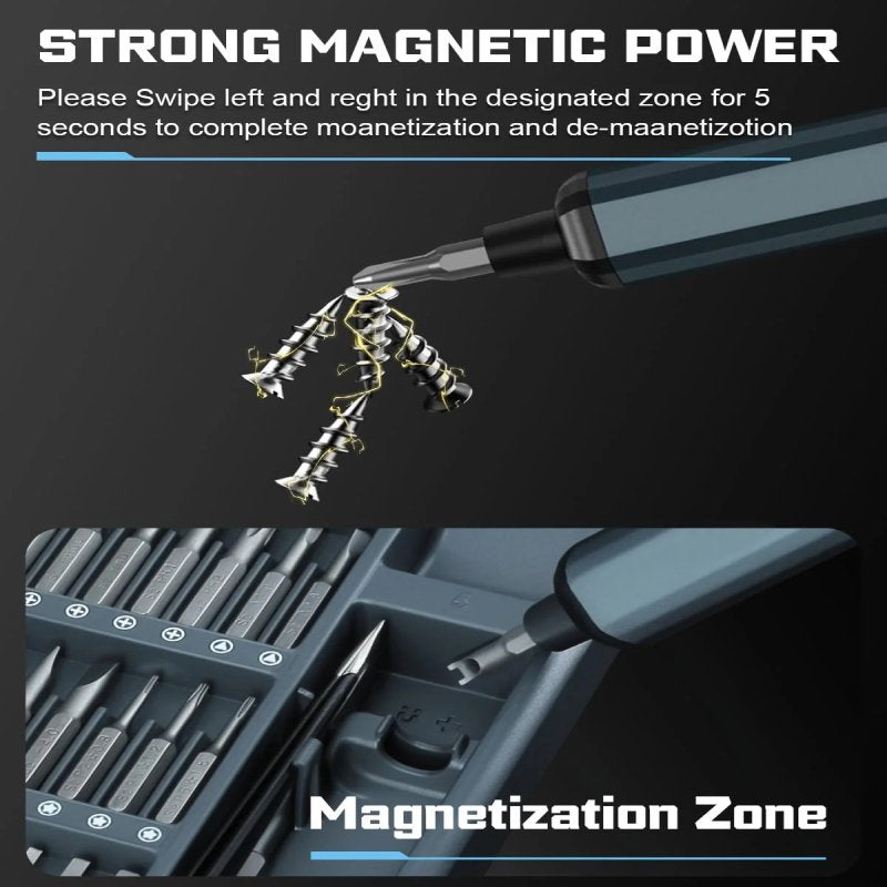 Electric Screwdriver Set 64-Piece Precision Bits | 5 Torque Settings, LED Light | 350mAh Battery, Magnetic Storage Case 3