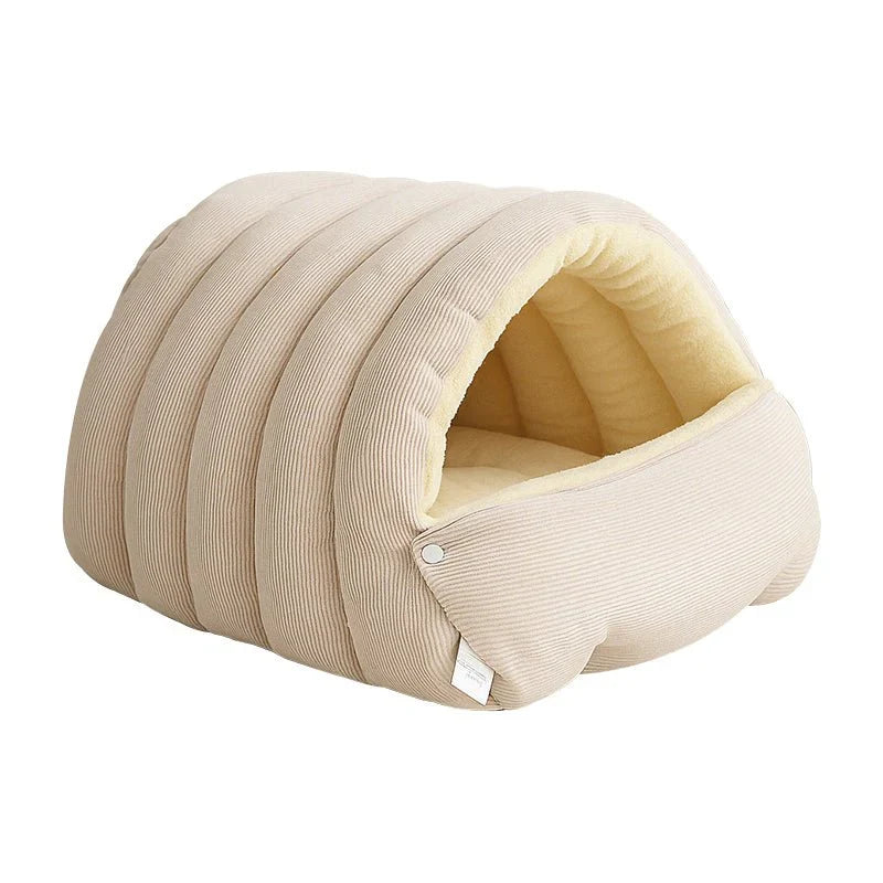 Covered Pet Cave Bed with Plush Fleece Lining | Orthopedic Cotton Cushioning | Warm Enclosed Retreat for Cats and Dogs 9