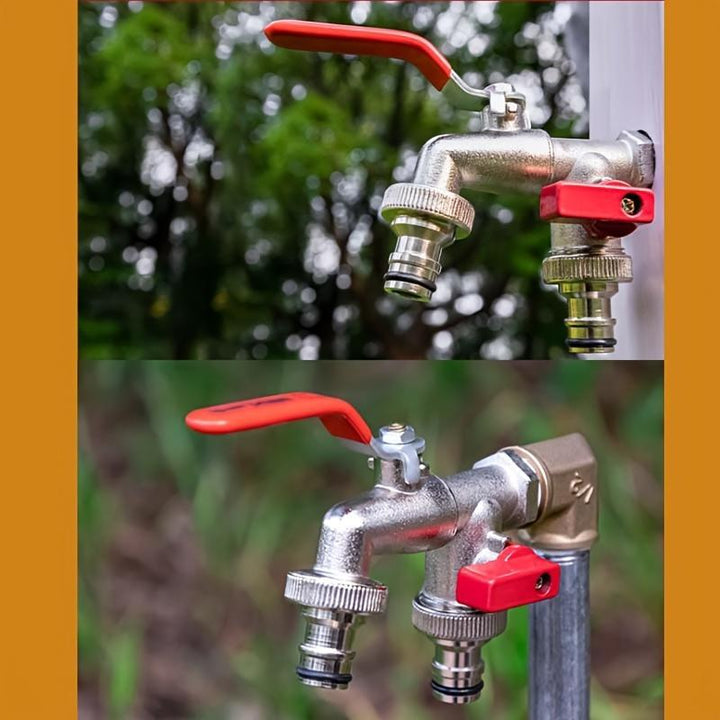 Double Garden Tap Splitter Stainless Steel Shut-Off Valves 4