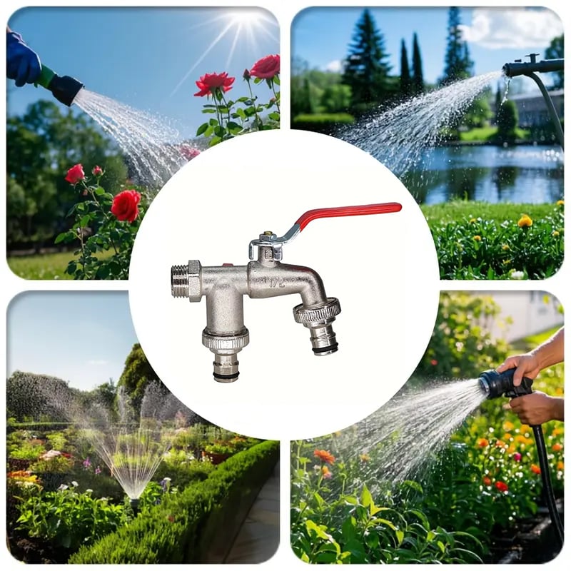 Double Garden Tap Splitter Stainless Steel Shut-Off Valves 7