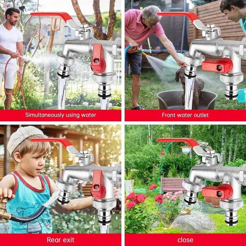 Double Garden Tap Splitter Stainless Steel Shut-Off Valves 6