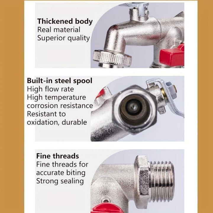 Double Garden Tap Splitter Stainless Steel Shut-Off Valves 8