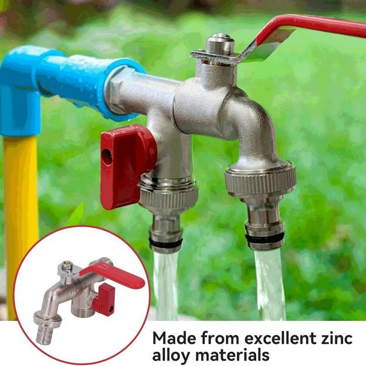 Double Garden Tap Splitter Stainless Steel Shut-Off Valves 9