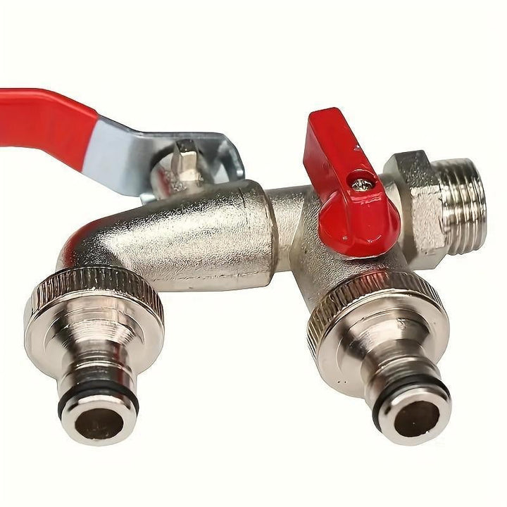 Double Garden Tap Splitter Stainless Steel Shut-Off Valves 11