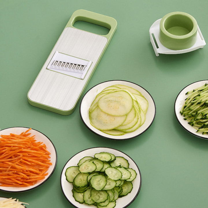 7-in-1 Vegetable Slicer Stainless Steel 29 x 10 cm | Green | Hand Guard, Interchangeable Blades for Safe Slicing 3