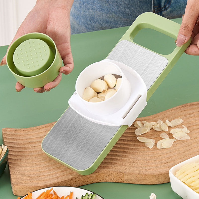 7-in-1 Vegetable Slicer Stainless Steel 29 x 10 cm | Green | Hand Guard, Interchangeable Blades for Safe Slicing 7