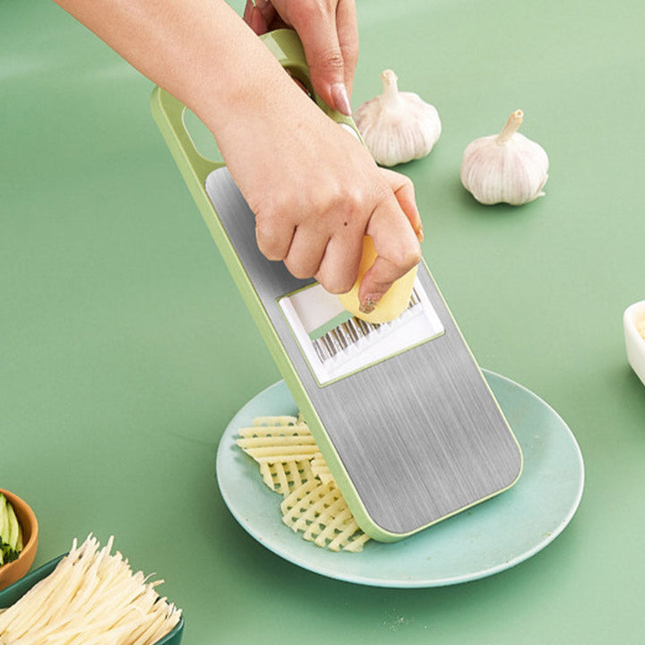 7-in-1 Vegetable Slicer Stainless Steel 29 x 10 cm | Green | Hand Guard, Interchangeable Blades for Safe Slicing 8