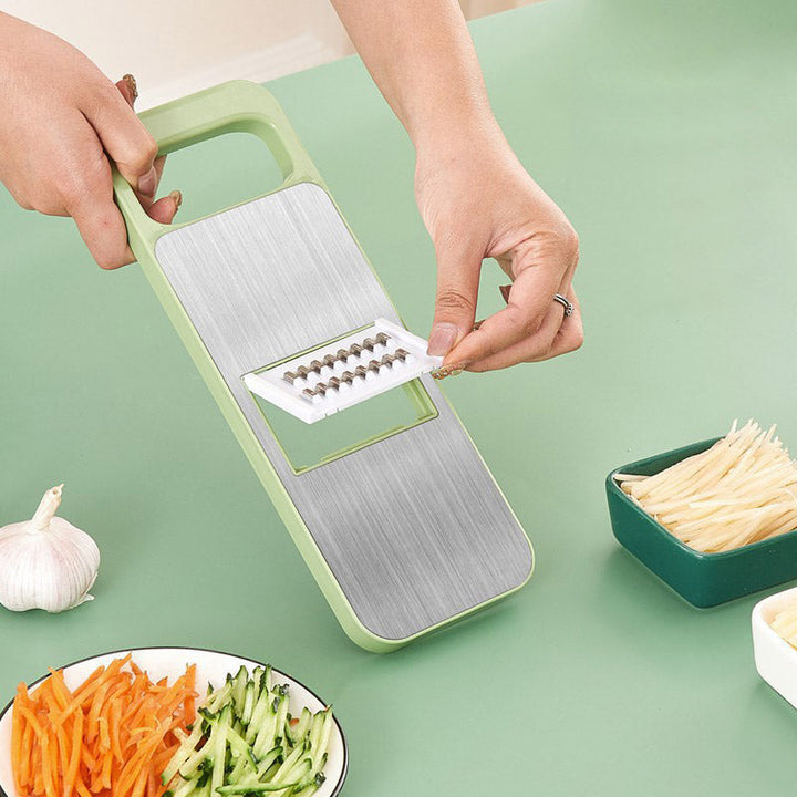 7-in-1 Vegetable Slicer Stainless Steel 29 x 10 cm | Green | Hand Guard, Interchangeable Blades for Safe Slicing 9
