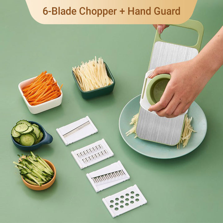 7-in-1 Vegetable Slicer Stainless Steel 29 x 10 cm | Green | Hand Guard, Interchangeable Blades for Safe Slicing 11