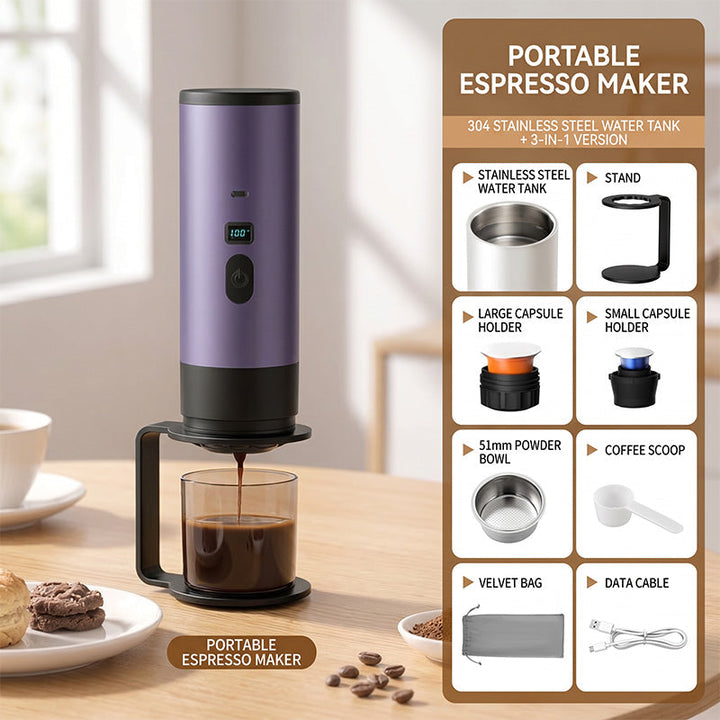 Portable Espresso Machine with LCD Display | Battery &amp; USB-C Rechargeable | 90 ml Tank, 6.5 x 24 cm, Travel Coffee Maker 9
