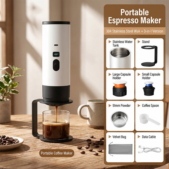 Portable Espresso Machine with LCD Display | Battery &amp; USB-C Rechargeable | 90 ml Tank, 6.5 x 24 cm, Travel Coffee Maker 1