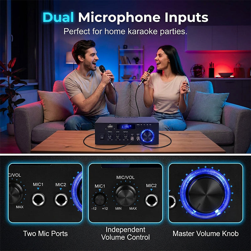 Karaoke Amplifier 5-in-1 | Bluetooth, USB, SD/MMC &amp; FM Radio | Dual Microphone Inputs with Bass &amp; Treble Control 5
