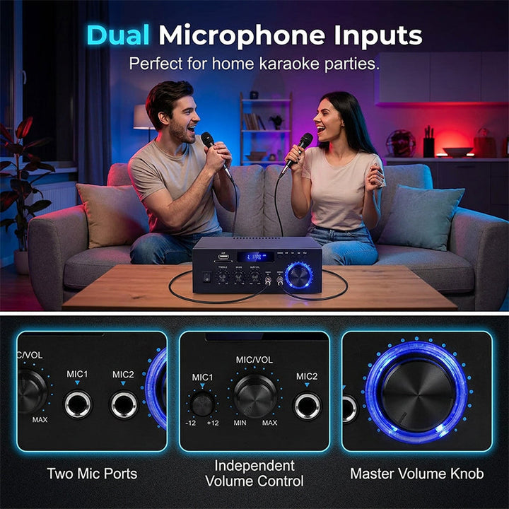 Karaoke Amplifier 5-in-1 | Bluetooth, USB, SD/MMC &amp; FM Radio | Dual Microphone Inputs with Bass &amp; Treble Control 5