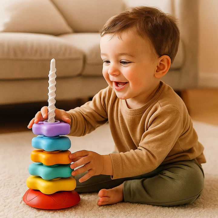 Stacking Tower Toy with Rotating Pieces | Colourful Shapes | Hand-Eye Coordination Fine Motor Skill Building Toy 3