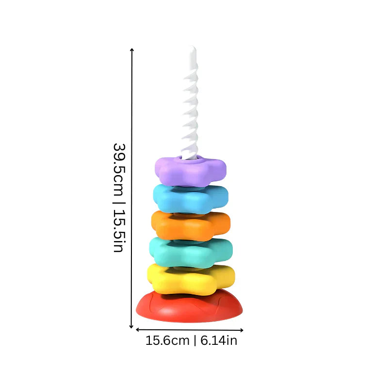 Stacking Tower Toy with Rotating Pieces | Colourful Shapes | Hand-Eye Coordination Fine Motor Skill Building Toy 5