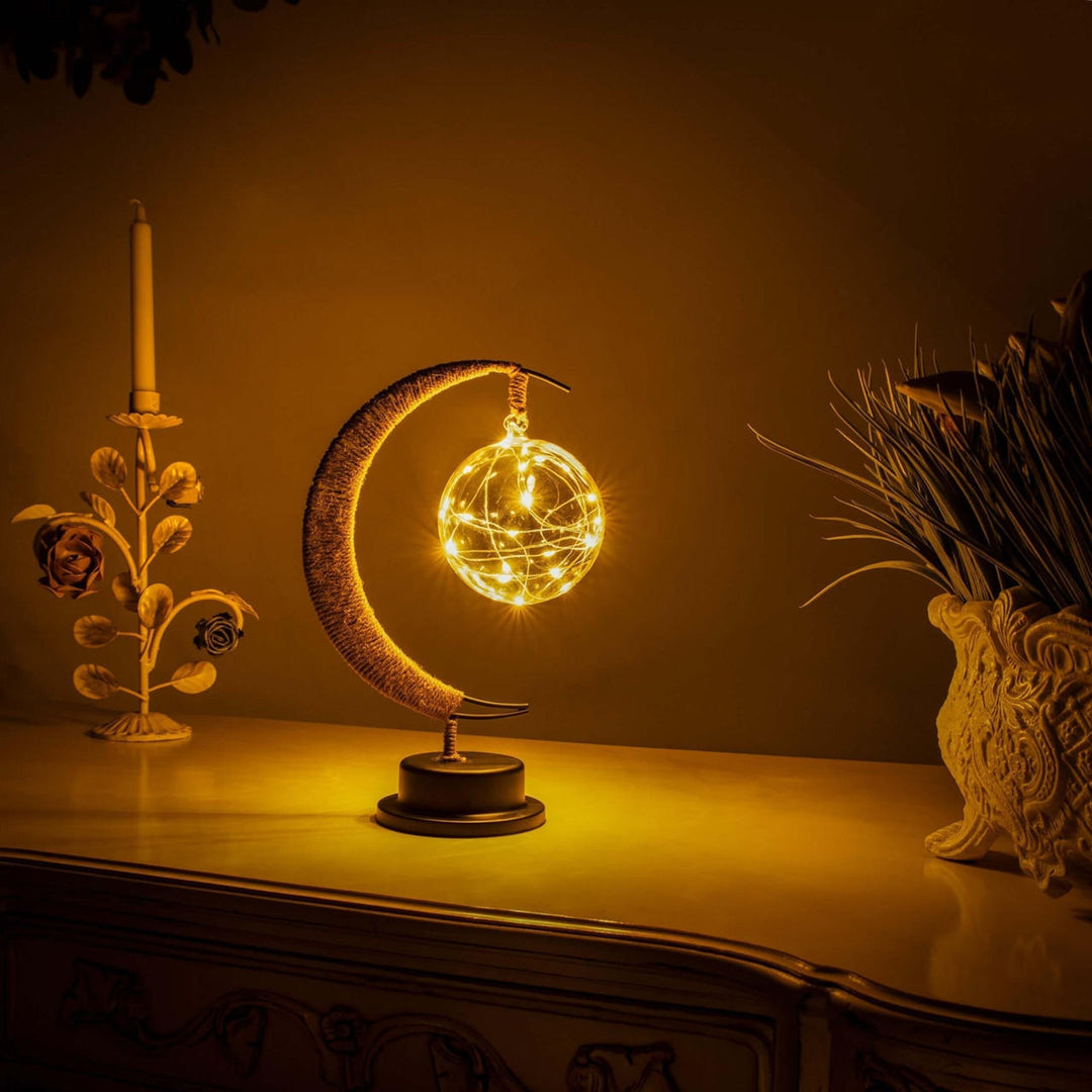 Moon Table Lamp LED 27 cm | Golden Shimmer, Cosmic Purple, Galaxy Blue | Battery-Powered, No Cables, Warm White Glow 1