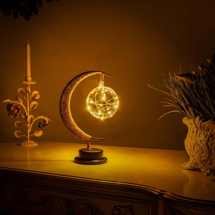 Moon Table Lamp LED 27 cm | Golden Shimmer, Cosmic Purple, Galaxy Blue | Battery-Powered, No Cables, Warm White Glow 1