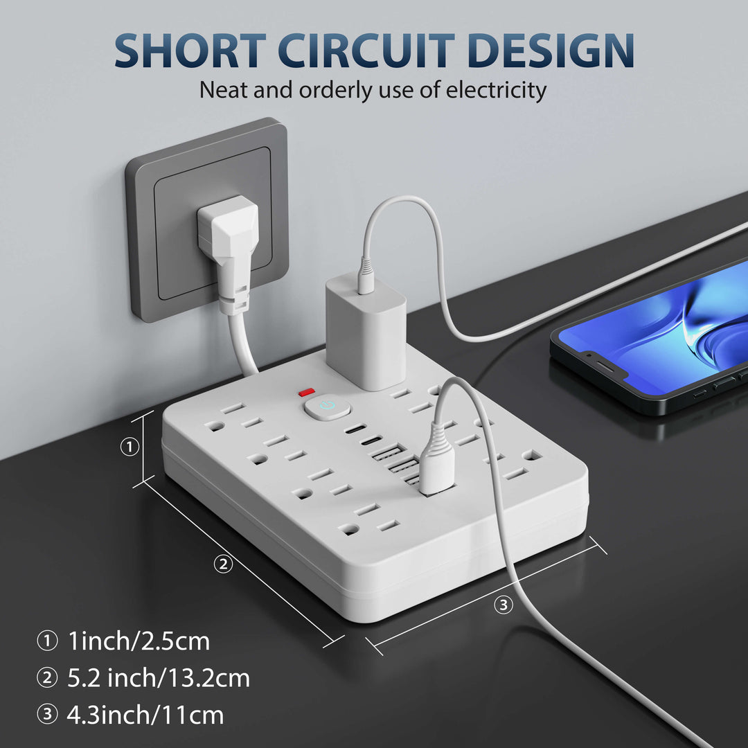 14-In-1 Power Strip Surge Protector | 8 AC, 4 USB, 2 Type-C Ports | Compact Flame-Retardant Overload Protection 2