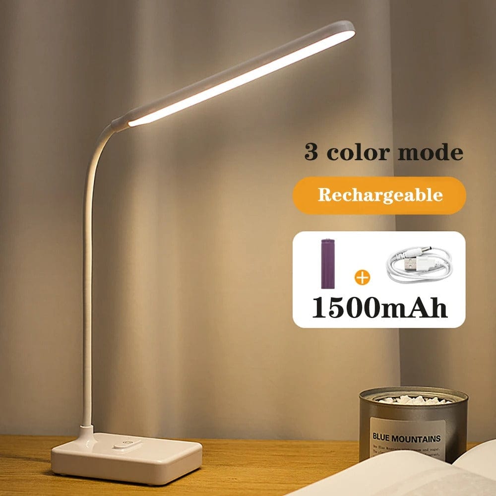 Flexible Arm Desk Lamp, Rechargeable | 3 Light Colours, Touch Dimmer | USB-C or Plug-In, 6-8 Hour Runtime, 2.5W 3