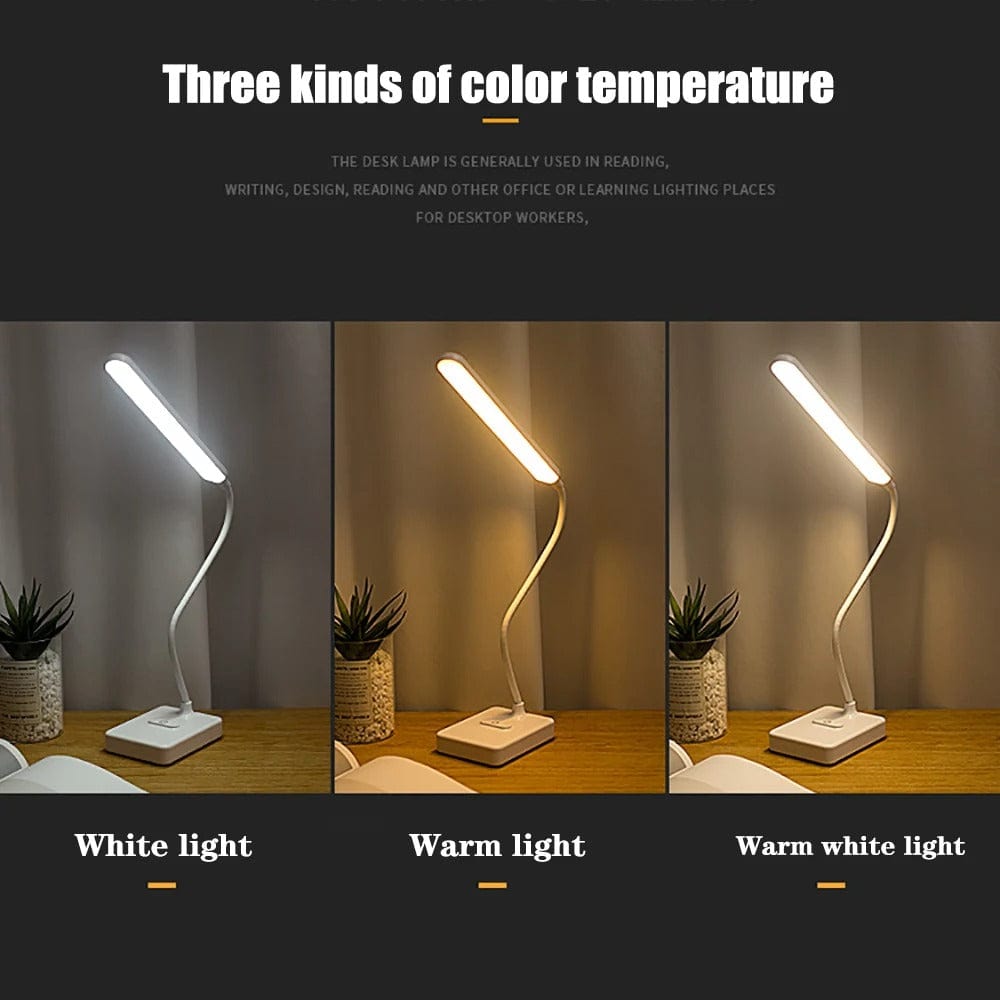 Flexible Arm Desk Lamp, Rechargeable | 3 Light Colours, Touch Dimmer | USB-C or Plug-In, 6-8 Hour Runtime, 2.5W 4