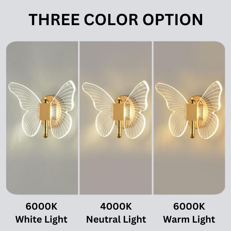 Butterfly LED Wall Lamp Acrylic | Tricolour Dimmable Lighting, Plug-In Installation | Energy-Saving Ambient Glow 7