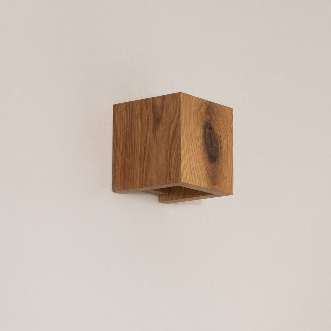 Solid Oak Wall Light 125 x 125 x 125 mm | Scandinavian Minimalist Design | Dimmable Warm White Glow, Handcrafted 4