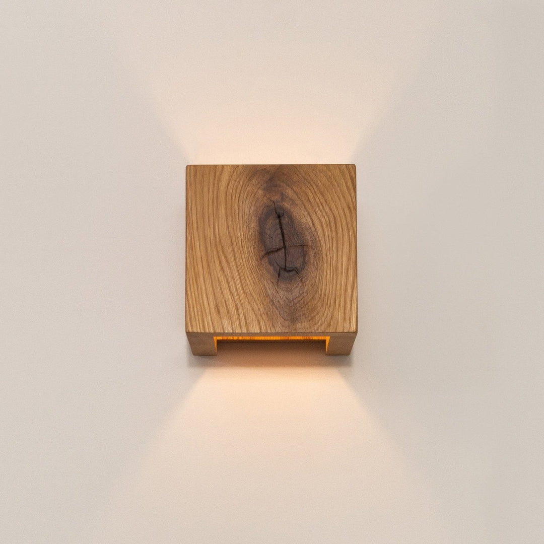 Solid Oak Wall Light 125 x 125 x 125 mm | Scandinavian Minimalist Design | Dimmable Warm White Glow, Handcrafted 7
