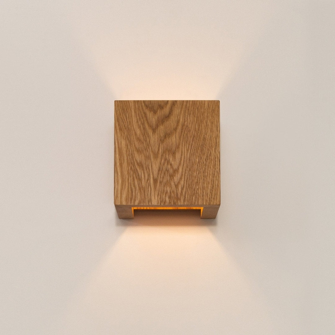 Solid Oak Wall Light 125 x 125 x 125 mm | Scandinavian Minimalist Design | Dimmable Warm White Glow, Handcrafted 1