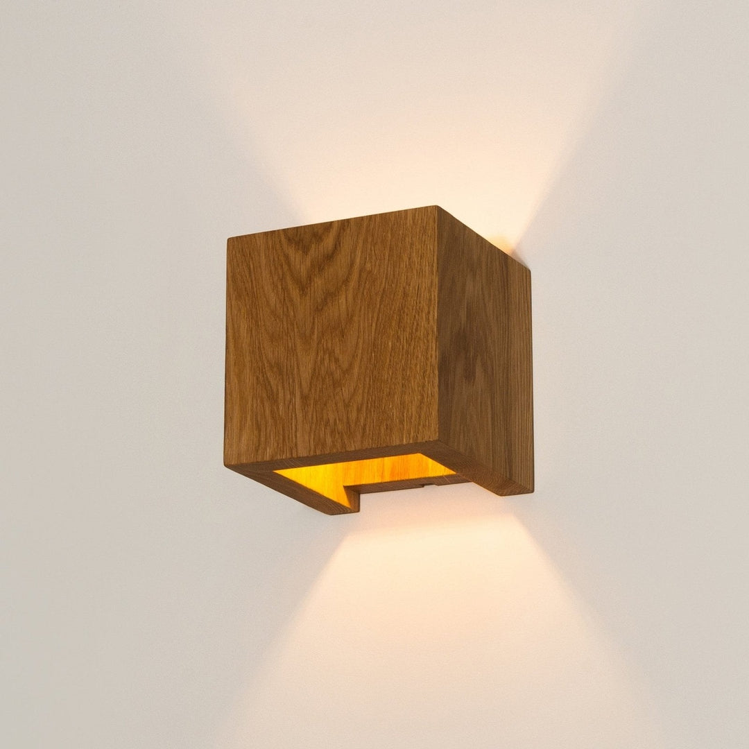 Solid Oak Wall Light 125 x 125 x 125 mm | Scandinavian Minimalist Design | Dimmable Warm White Glow, Handcrafted 3