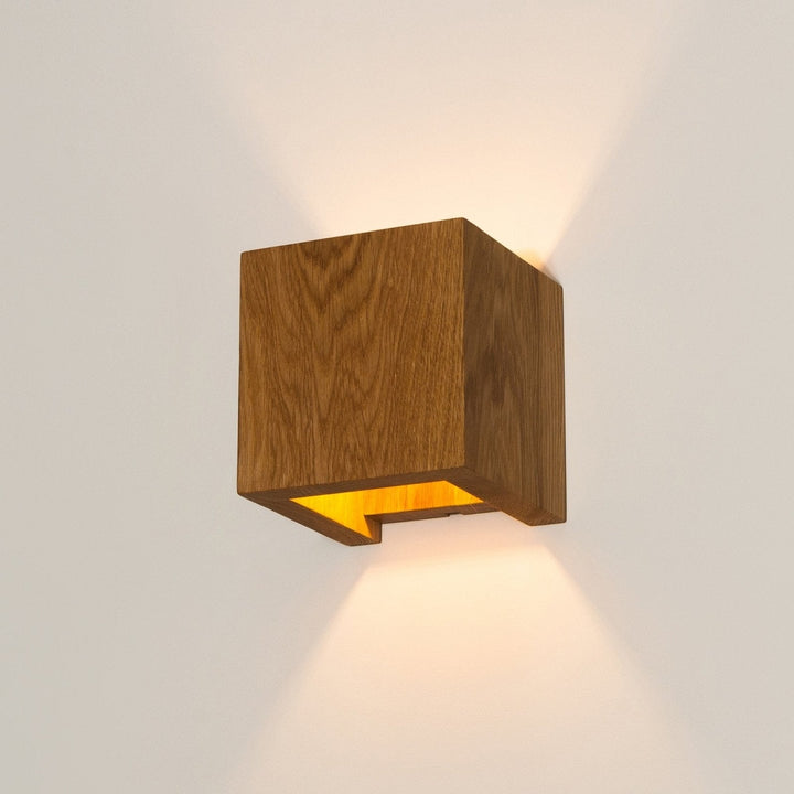 Solid Oak Wall Light 125 x 125 x 125 mm | Scandinavian Minimalist Design | Dimmable Warm White Glow, Handcrafted 3