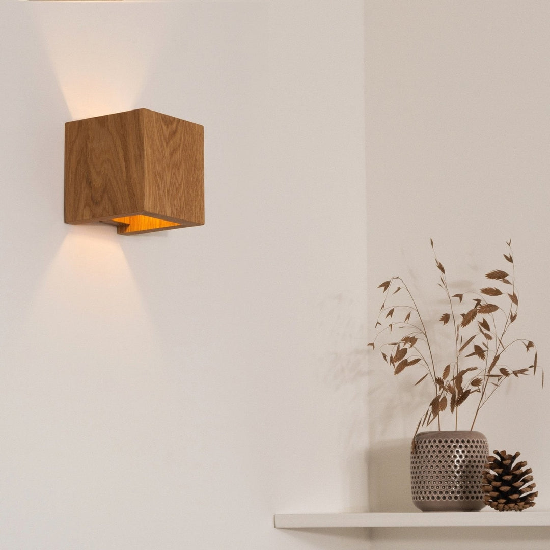Solid Oak Wall Light 125 x 125 x 125 mm | Scandinavian Minimalist Design | Dimmable Warm White Glow, Handcrafted 2