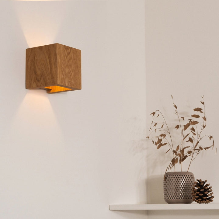Solid Oak Wall Light 125 x 125 x 125 mm | Scandinavian Minimalist Design | Dimmable Warm White Glow, Handcrafted 2
